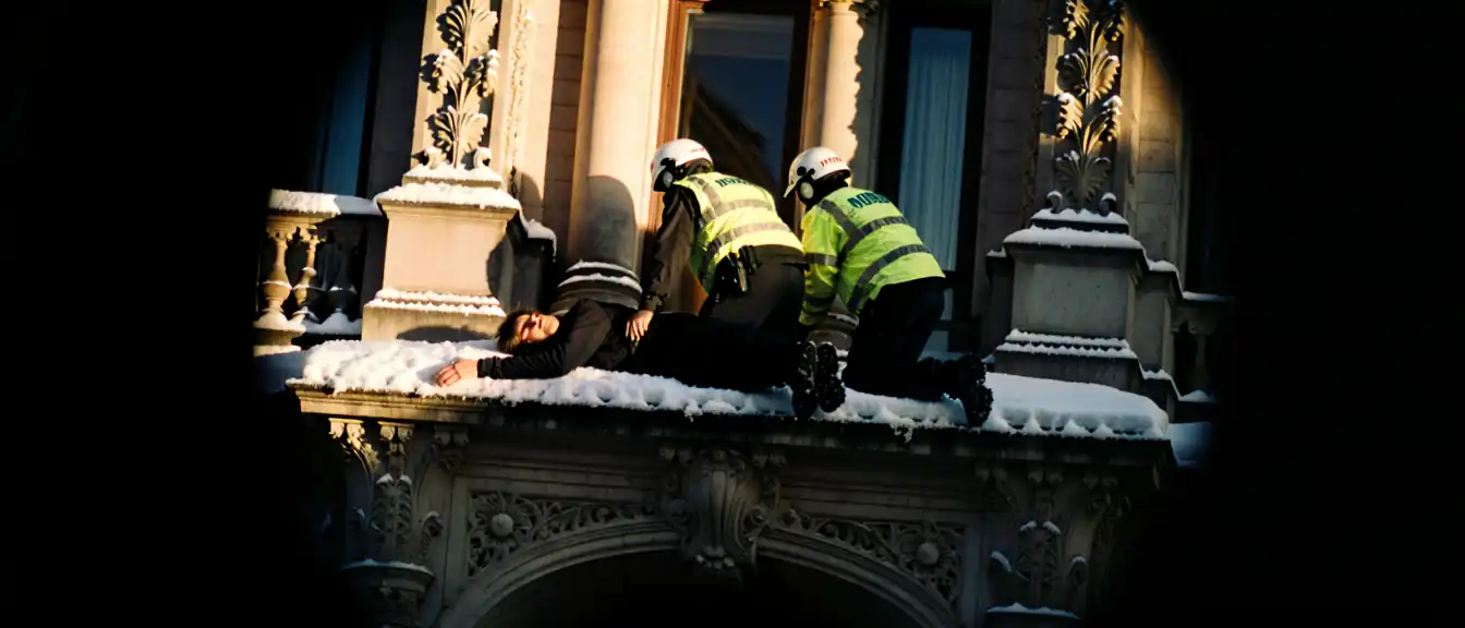 В центре Москвы медики оказывают помощь человеку, сорвавшемуся на козырек знаменитого «Дома Шурика»
